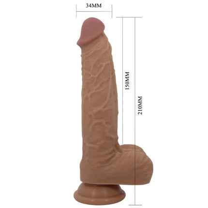 Tanfarbener realistischer silikon dildo jonathan mit strukturierter oberfläche und abgerundetem kopf von pretty love