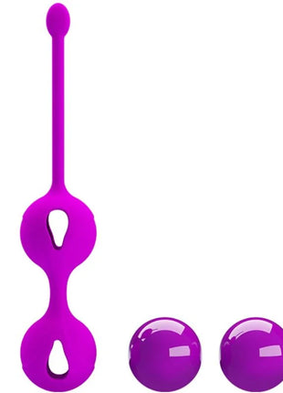 Vibrante violette silikonkugeln mit langem griff und zwei kugeln für kegelyübungen von pretty love