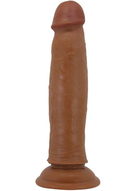 Brauner realistischer silikon dildo von pretty love mit gerundetem kopf und breitem sockel 21 cm lang