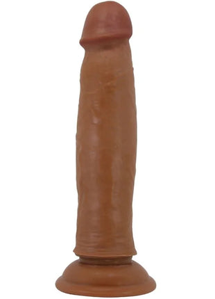 Brauner realistischer silikon dildo von pretty love mit gerundetem kopf und breitem sockel 21 cm lang