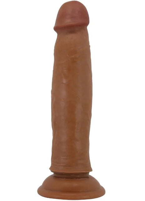 Brauner realistischer silikon dildo von pretty love mit gerundetem kopf und breitem sockel 21 cm lang