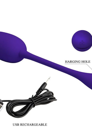 Lila wiederaufladbares vibrations-ei von Pretty Love mit usb-ladeanschluss und schwarzem ladekabel