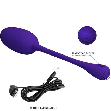 Lila wiederaufladbares vibrations-ei von Pretty Love mit usb-ladeanschluss und schwarzem ladekabel