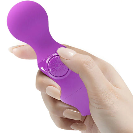 Pretty love lila mini persönlicher massager silikon vibrierender zauberstab in lila mit rundem steuerknopf