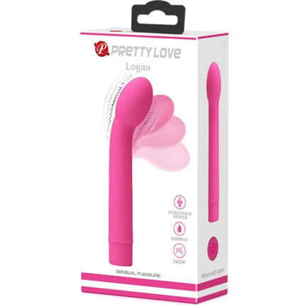 Rosafarbener silikon-vibrator mit 10 vibrationen im prettylove logan g-punkt vibrator packaging