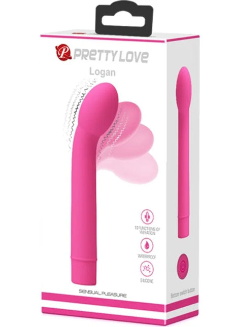 Rosafarbener silikon-vibrator mit 10 vibrationen im prettylove logan g-punkt vibrator packaging