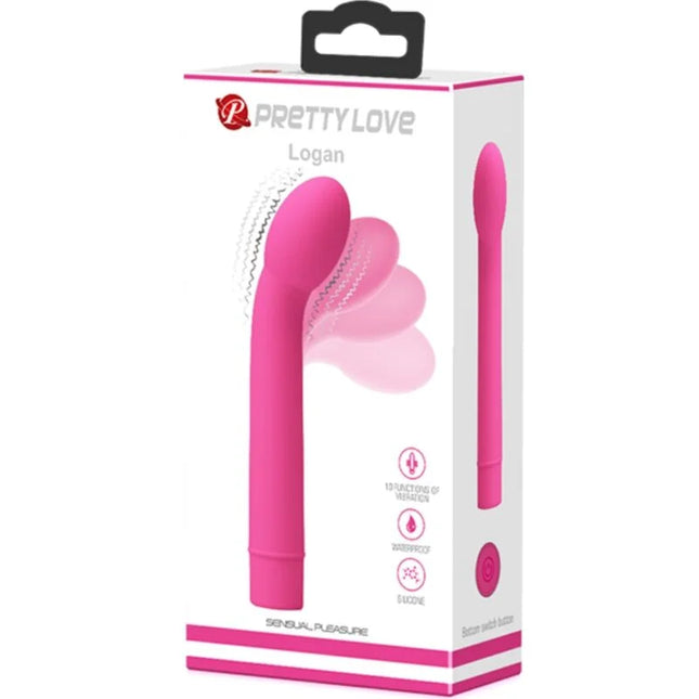 Rosafarbener silikon-vibrator mit 10 vibrationen im prettylove logan g-punkt vibrator packaging