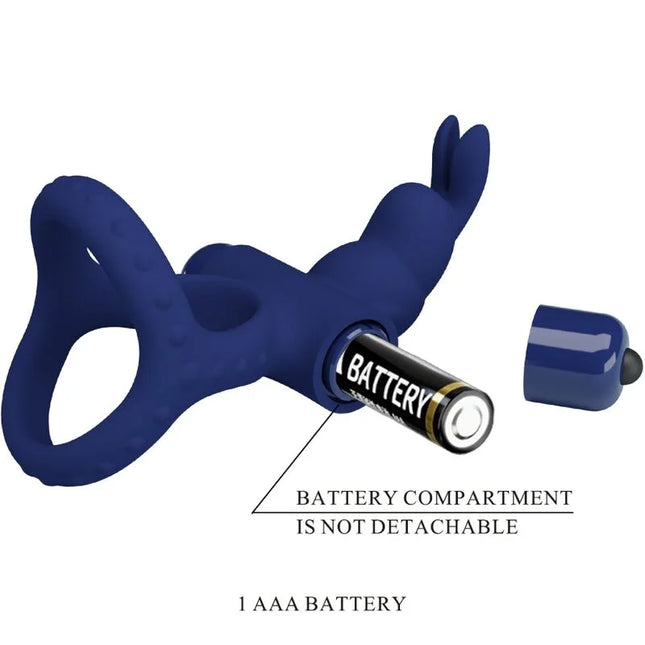 PRETTY LOVE - LUCHITO DOPPELVIBRIERENDER RING KANINCHEN BLAU - Penisring mit Vibration