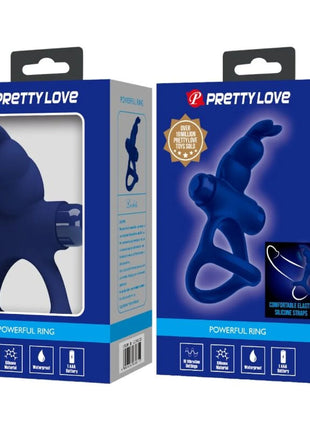 PRETTY LOVE - LUCHITO DOPPELVIBRIERENDER RING KANINCHEN BLAU - Penisring mit Vibration