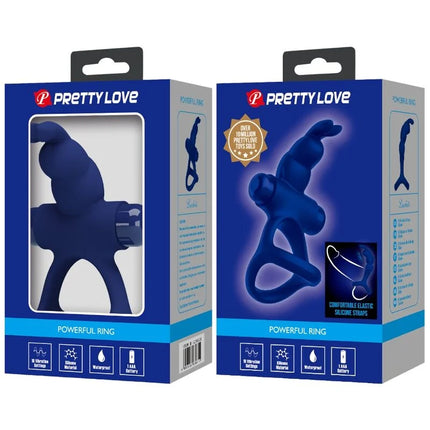 PRETTY LOVE - LUCHITO DOPPELVIBRIERENDER RING KANINCHEN BLAU - Penisring mit Vibration