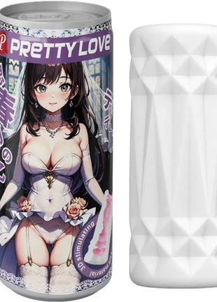 Weißer, diamantgemusterter männlicher masturbator zylinder mit lila etikett und anime braut illustration von Pretty Love Modell 2