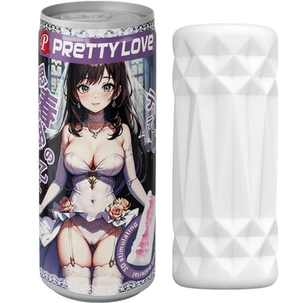 Weißer, diamantgemusterter männlicher masturbator zylinder mit lila etikett und anime braut illustration von Pretty Love Modell 2