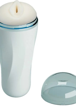 Pretty love männlicher masturbator vagina-design aus weißem silikon mit transparentem blauen rand und klarem kugelverschluss