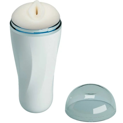 Pretty love männlicher masturbator vagina-design aus weißem silikon mit transparentem blauen rand und klarem kugelverschluss