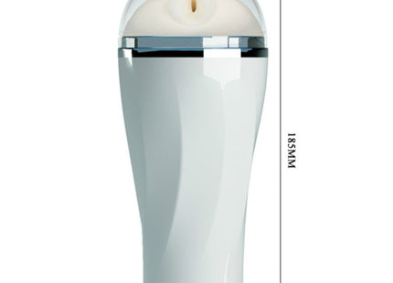 Weißer silikon männlicher masturbator mit klarem dom und silbernem metallband im vagina-design
