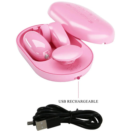 Pink glänzende kabellose plastik-earbuds mit passendem ladecase usb-kabel für pretty love magic box vibrationskugel rosa stimulator