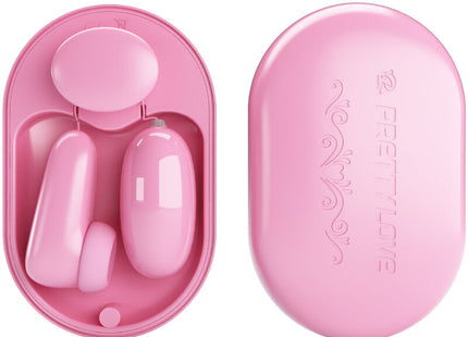 Rosa magic box vibrationskugel und stimulator aus silikon in ovaler schale mit matching deckel und pretty love prägung