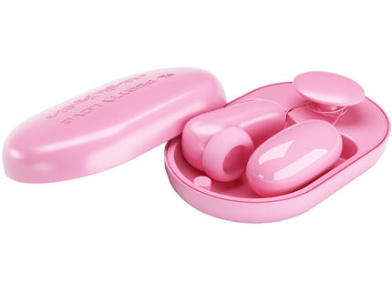 Rosa plastik ohrstöpsel in passender ovaler box mit graviertem text von pretty love magic box vibrationskugel und rosa stimulator