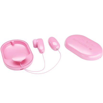 Rosa silikon earbuds mit passendem ladecase aus dem produkt pretty love magic box vibrationskugel und rosa stimulator