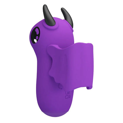 Lila pretty love magic devil silikon fingerstimulator mit usb-aufladung und teufelshörnern in cartoon-design