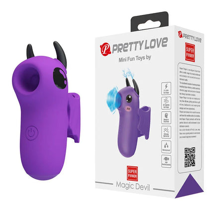 Lila silikon vibrator in teufelsform mit schwarzen hörnern und augen usb-aufladbar von pretty love magic devil