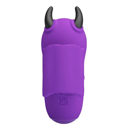 Lila pretty love magic devil silikon-fingerstimulator mit schwarzen hornartigen hervorhebungen und uk ca prägung