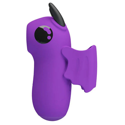 Lila silikon fingerstimulator in einhornform mit schwarzem horn und augen, pretty love magic devil usb-aufladbar