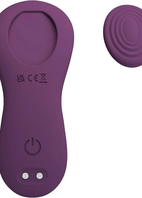 Lila silikonfernbedienung mit power-taste und zwei indikatorleuchten, passend zum pretty love clitoris massager