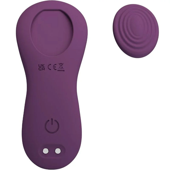 Lila silikonfernbedienung mit power-taste und zwei indikatorleuchten, passend zum pretty love clitoris massager