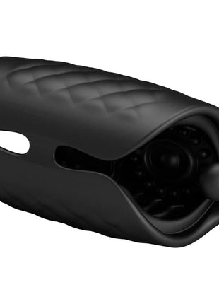Schwarzer strukturierter silikon cock ring mit zentraler kavität und zwei erweiterten enden von pretty love wiederaufladbar vibrator