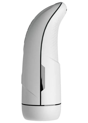 Weißes, elegant geschwungenes männliches masturbator-vibrationsspielzeug von pretty love mit schwarzen linien