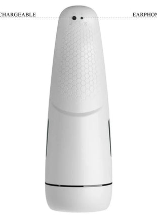Weißes usb wiederaufladbares handgerät mit honigwaben struktur griff und kopfhöreranschluss für pretty love marissa männlicher masturbator vibration wärme stimme und saugung