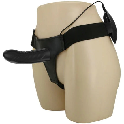 Pretty love marvin strap-on aus schwarzem silikon mit gebogenem, strukturiertem hohldildo und verstellbarem gurt