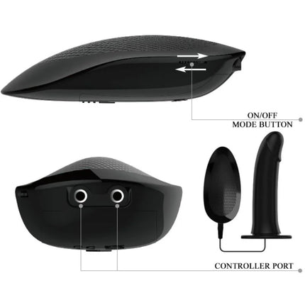 Schwarzes elektronisches pretty love marvin strap-on mit vibration und texturierter oberfläche und steuerknöpfen