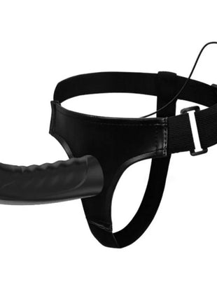 Schwarzer silikon strap-on von pretty love mit strukturiertem schaft, vibration und verstellbarem gürtel