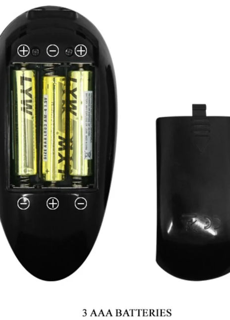 Schwarze plastikfernbedienung mit drei eingelegten aaa batterien für pretty love marvin strap on mit vibration