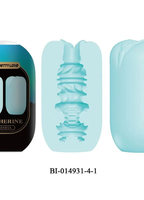 Hellblauer silikonmasturbator mit spiraldetailierung von prettylove marke catherine aus set mascha pack