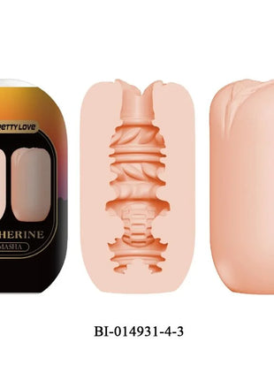Peachfarbener silikonbasierter männlicher masturbator pretty love masha spiraldesign catherine aus pack mit 18 modellen