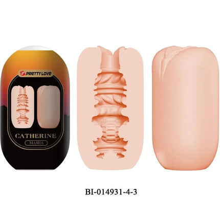 Peachfarbener silikonbasierter männlicher masturbator pretty love masha spiraldesign catherine aus pack mit 18 modellen