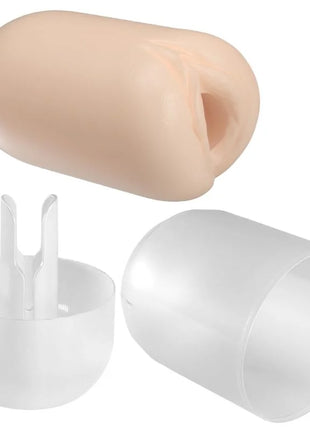 Beige silikon ohrstöpsel mit durchsichtigem kunststoffetui und weißem kunststoffwerkzeug aus pretty love masha pack