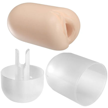 Beige silikon ohrstöpsel mit durchsichtigem kunststoffetui und weißem kunststoffwerkzeug aus pretty love masha pack