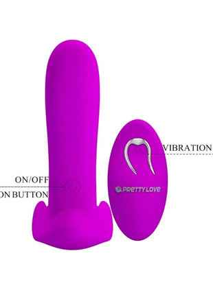 Lila silikonfernbedienbarer massager und vibrator mit 12 vibrationen und passendem ovalem bedienknopf