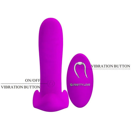 Lila silikonfernbedienbarer massager und vibrator mit 12 vibrationen und passendem ovalem bedienknopf