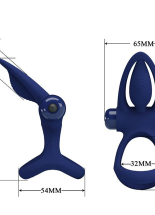 PRETTY LOVE - MAT DOPPELRING MIT VIBRATION & STIMULATOR BLAU - Penisring mit Vibration