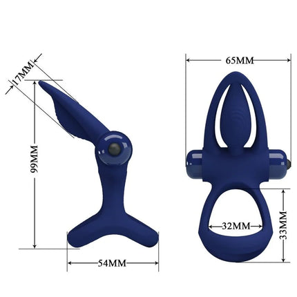 PRETTY LOVE - MAT DOPPELRING MIT VIBRATION & STIMULATOR BLAU - Penisring mit Vibration