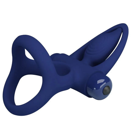 PRETTY LOVE - MAT DOPPELRING MIT VIBRATION & STIMULATOR BLAU - Penisring mit Vibration