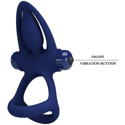 PRETTY LOVE - MAT DOPPELRING MIT VIBRATION & STIMULATOR BLAU - Penisring mit Vibration