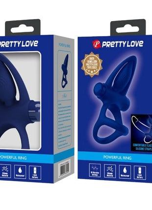PRETTY LOVE - MAT DOPPELRING MIT VIBRATION & STIMULATOR BLAU - Penisring mit Vibration
