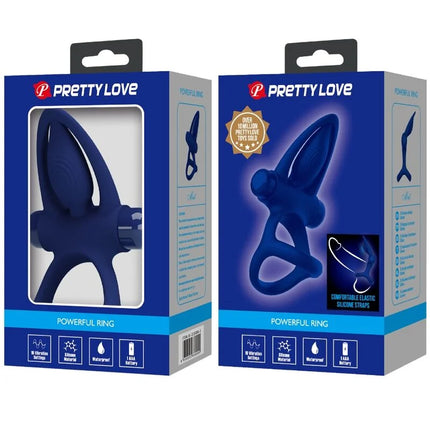 PRETTY LOVE - MAT DOPPELRING MIT VIBRATION & STIMULATOR BLAU - Penisring mit Vibration