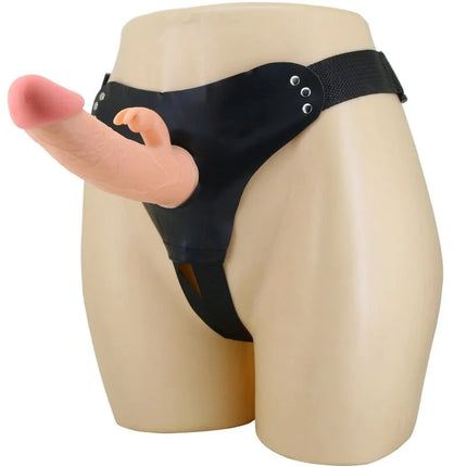 Pretty love mavis harness universal slip aus schwarzem latex mit realistischem dildo in fleischfarbe 19 cm natur